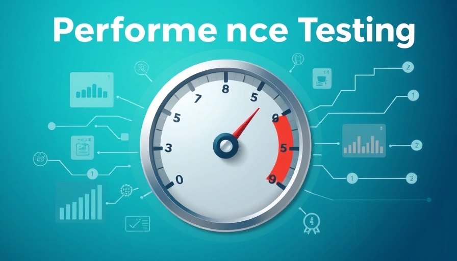 A speedometer with the needle at 'optimal performance,' surrounded by data graphs and network lines, representing the critical importance of performance testing for system stability and speed.