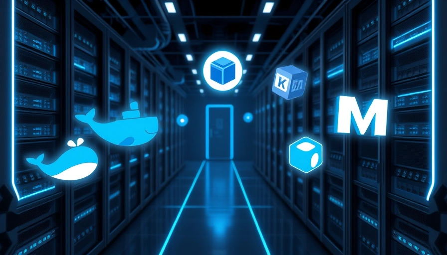 Abstract depiction of a modern server room with glowing data lines and holographic icons representing Docker, VirtualBox, VMware, KVM, and LXD, symbolizing virtual environment management.