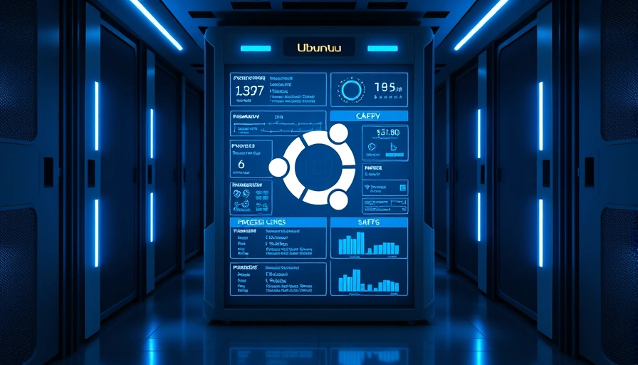 A futuristic server rack with a holographic display showing process monitoring data, symbolizing advanced Linux process management.