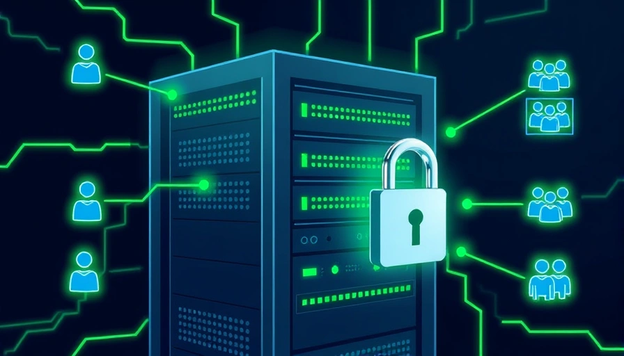 An illustration showing a server rack with multiple users and groups connected to it, symbolizing user and group management and its importance for server security and access control.