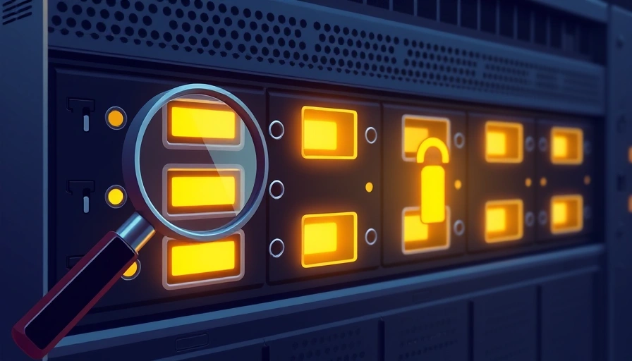 A server rack with glowing open and closed ports, a magnifying glass over one, and a hidden key icon emerging from another, symbolizing port scanning and backdoor detection.