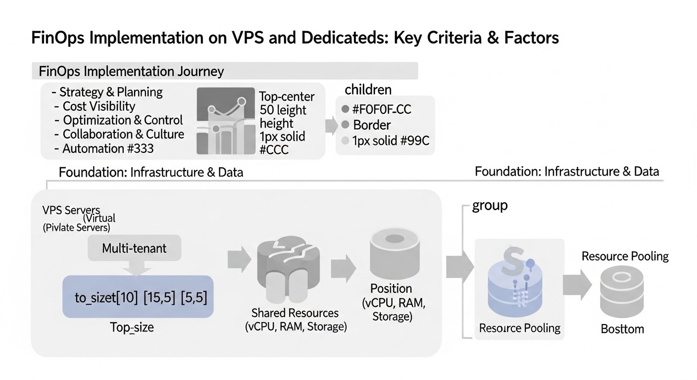 Diagrama: Criterios/factores clave de FinOps en VPS y servidores dedicados