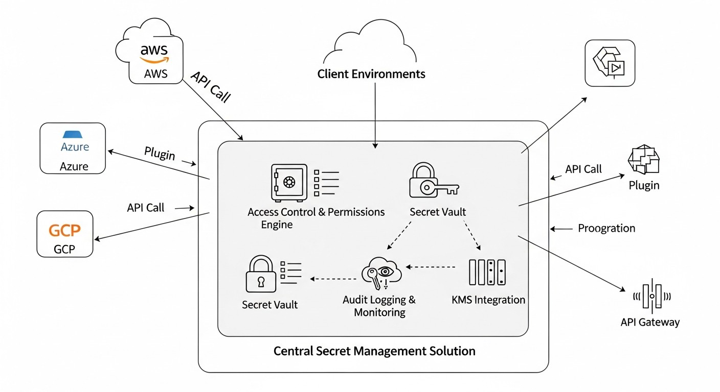 Esquema: Criterios clave y factores para elegir una solución de gestión de secretos