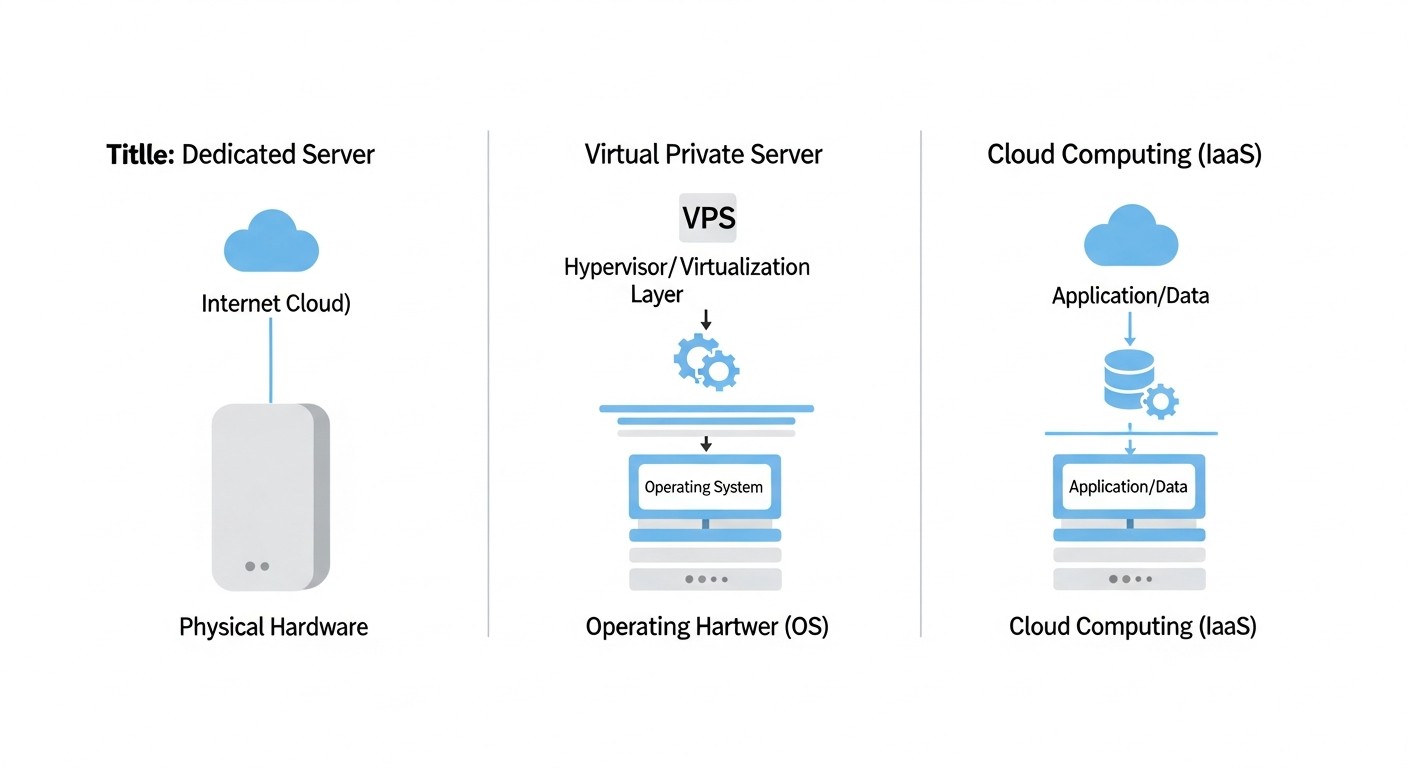Esquema: Arquitectura: VPS vs Dedicado vs Nube