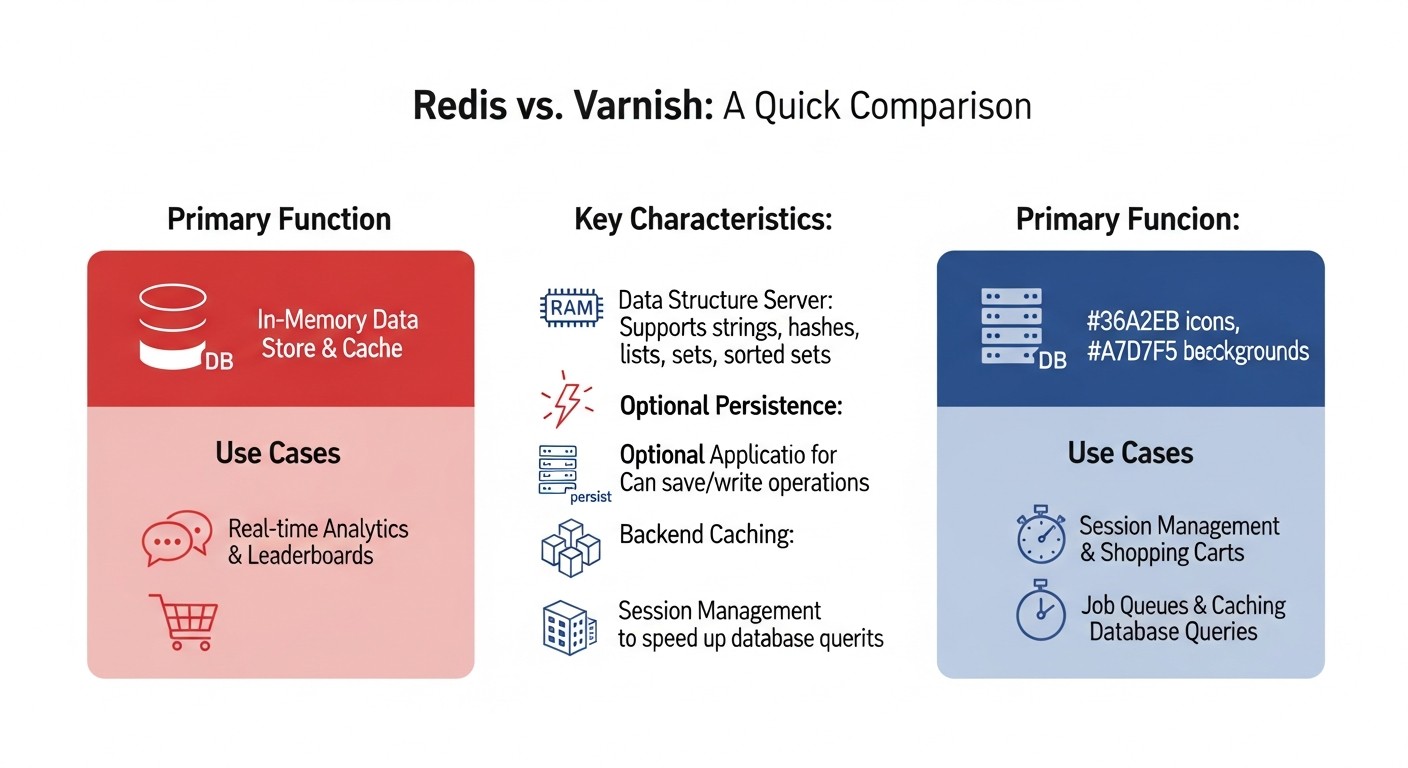 Diagrama: 5. Tabla comparativa: Redis vs. Varnish (a partir de 2026)
